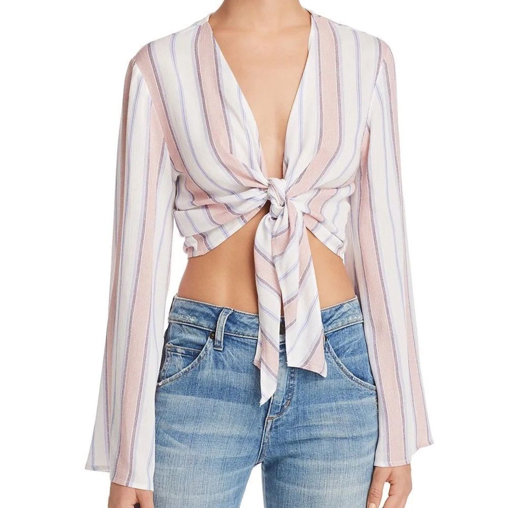 Elegant Striped Tie-Front Blouse